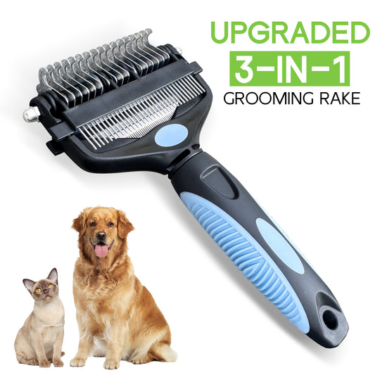 Likeypaw Pet  3-IN-1 Pet Grooming Tool - Undercoat Rake, Dematting Comb & Deshedding Brush for Cats & Dogs