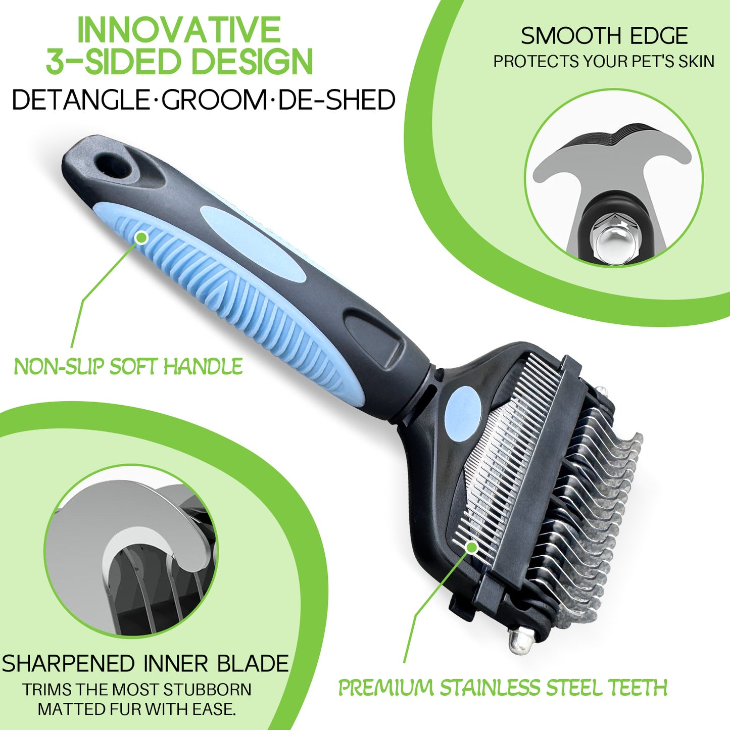 Likeypaw Pet  3-IN-1 Pet Grooming Tool - Undercoat Rake, Dematting Comb & Deshedding Brush for Cats & Dogs