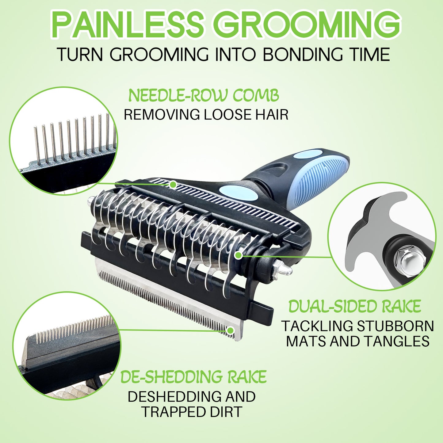 Likeypaw Pet  3-IN-1 Pet Grooming Tool - Undercoat Rake, Dematting Comb & Deshedding Brush for Cats & Dogs