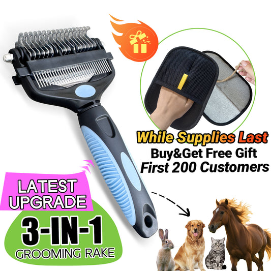 Likeypaw Pet  3-IN-1 Pet Grooming Tool - Undercoat Rake, Dematting Comb & Deshedding Brush for Cats & Dogs
